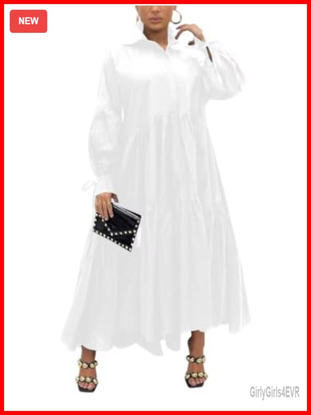Ekaliy Shirt Dress Long Sleeve Collared Maxi Dress